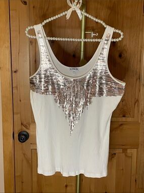 Express Cream Tank Top with Rose-Gold Sequin Accent Size L